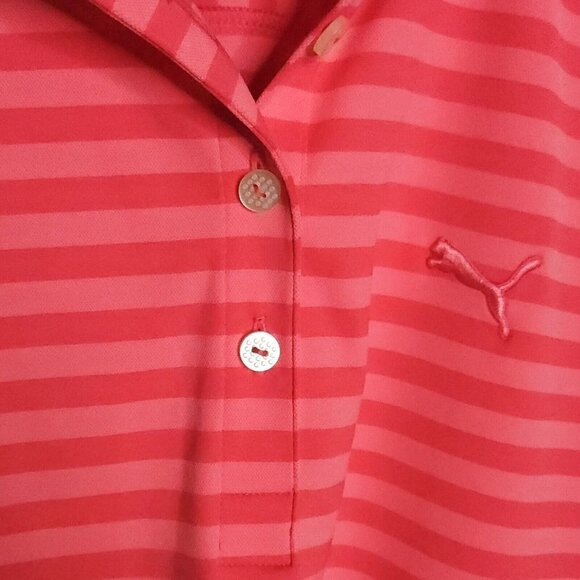 Puma Pink Striped Sleeveless Polo Shirt Large - Picture 3 of 4